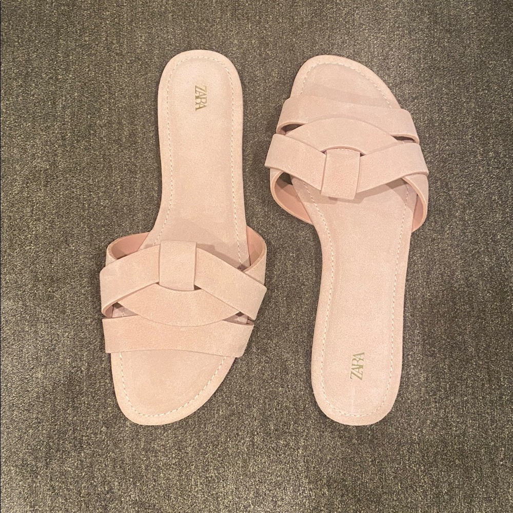 Zara Blush Pink Woven Slide Sandals